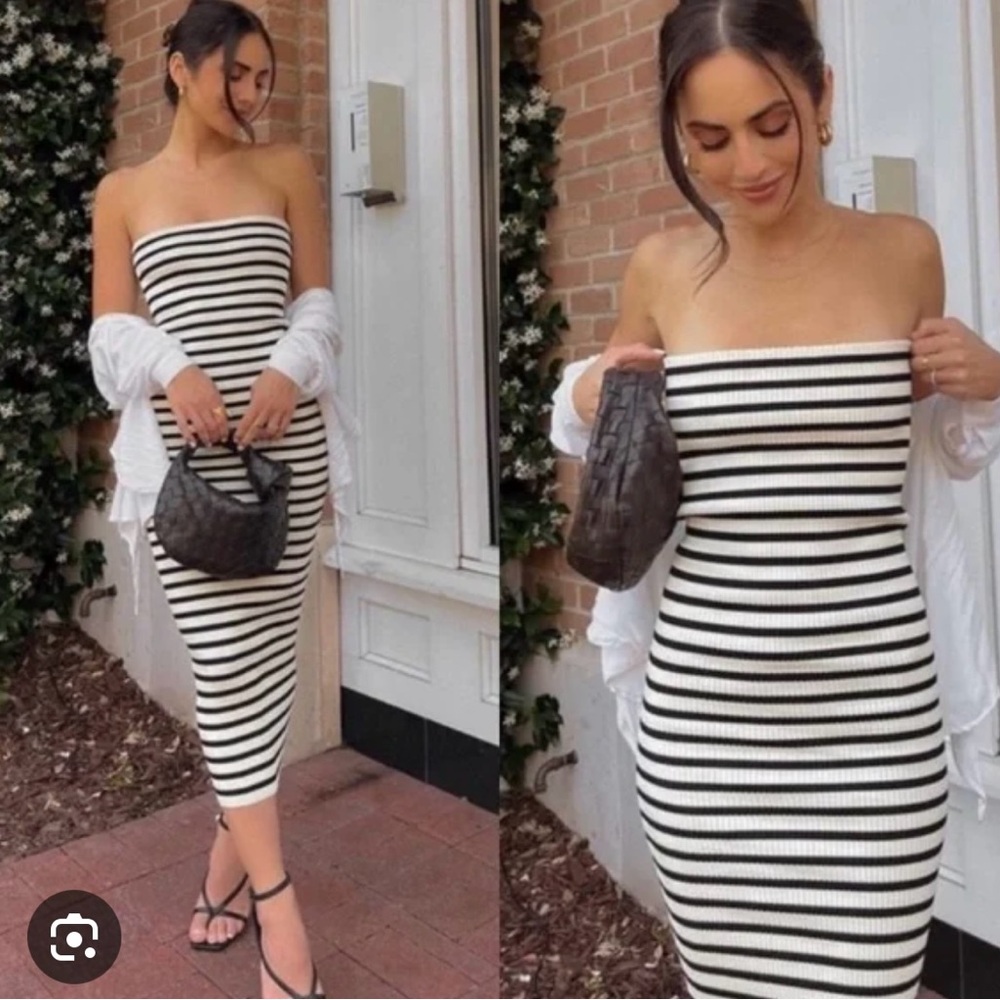 Zara Black and White Strapless Bodycon Dress